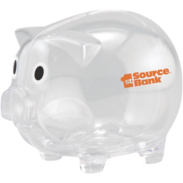 4" x 3 1/2" x 5" translucent AS plastic piggy bank... from ASI 57653 Gold Bond