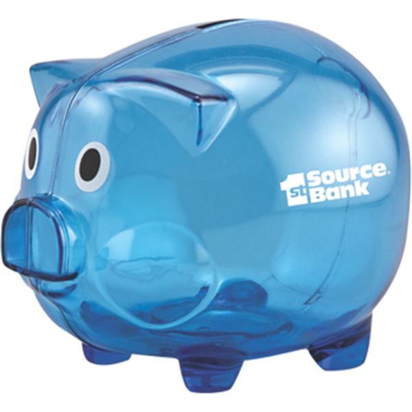 4" x 3 1/2" x 5" translucent AS plastic piggy bank... from ASI 57653 Gold Bond