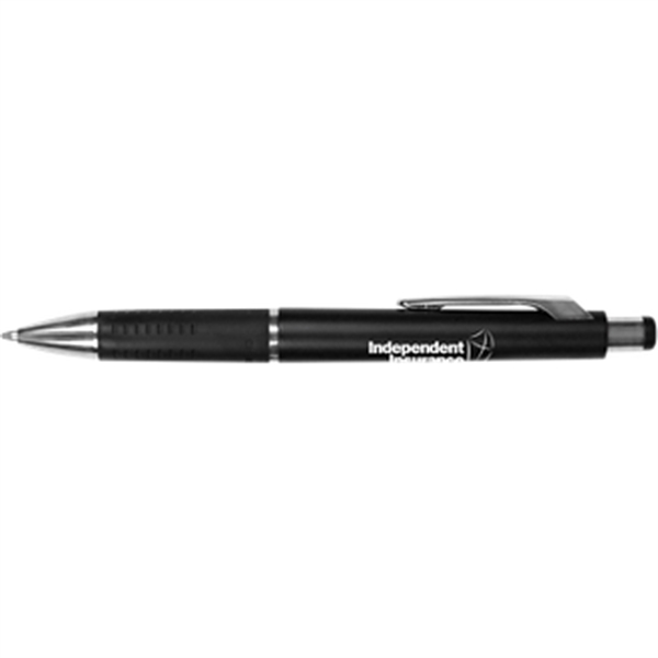 Plunger-action ballpoint pen with metallic barrel and black grip section.... from ASI 57653 Gold Bond