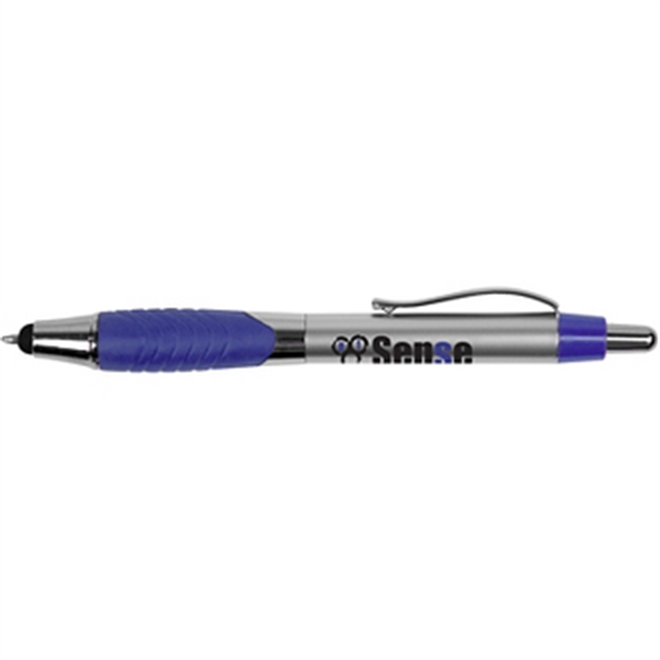 Plunger action ballpoint pen with rubber grip, stylus, metallic-tone barrel and... from ASI 57653 Gold Bond