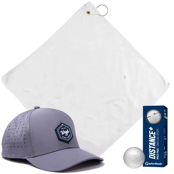 Waggle Origins hat, TaylorMade Distance+ balls, and microfiber towel, everyday golf... from ASI 38120 Ball Pro / Diversified Quality Kitchenware