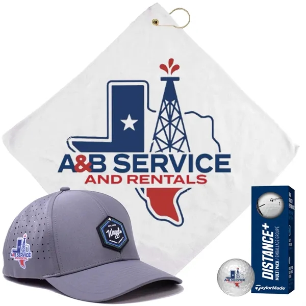 Waggle Origins hat, TaylorMade Distance+ balls, and microfiber towel, everyday golf... from ASI 38120 Ball Pro / Diversified Quality Kitchenware