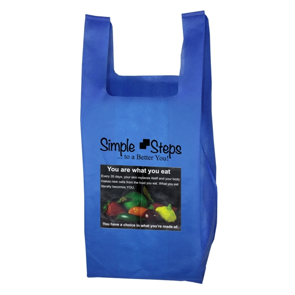 T-shirt style grocery shopping bag made of non-woven recyclable polypropylene.... from ASI 62660 Innovation Line
