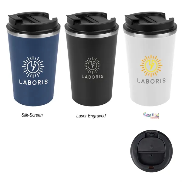 Insulated stainless steel 13 ounce tumbler with screw-on spill resistant lid.... from ASI 61125 Hit Promotional Products / Hit®
