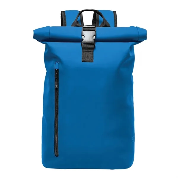 Backpack with a waterproof design, roll-top closure, adjustable straps, external zippered... from ASI 61125 Hit Promotional Products