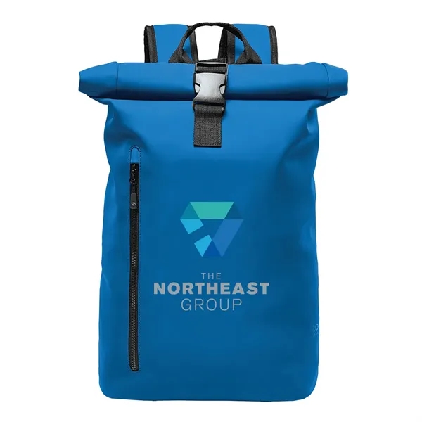 Backpack with a waterproof design, roll-top closure, adjustable straps, external zippered... from ASI 61125 Hit Promotional Products