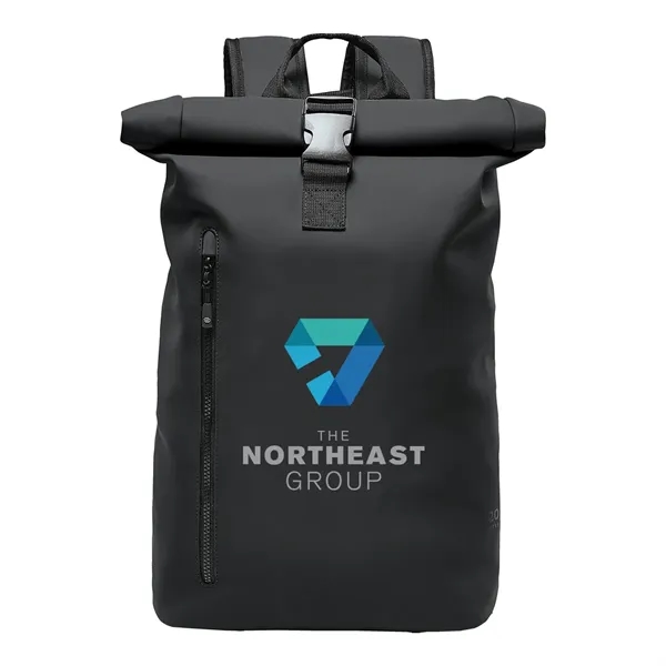 Backpack with a waterproof design, roll-top closure, adjustable straps, external zippered... from ASI 61125 Hit Promotional Products