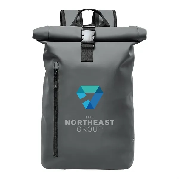Backpack with a waterproof design, roll-top closure, adjustable straps, external zippered... from ASI 61125 Hit Promotional Products