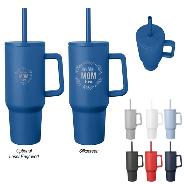 40-ounce stainless steel travel tumbler with a lid, straw hole, straw... from ASI 61125 Hit Promotional Products / Hit®