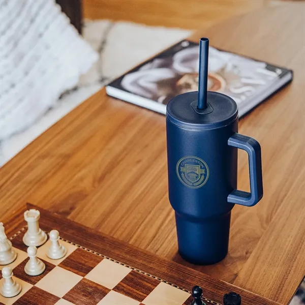 40-ounce stainless steel travel tumbler with a lid, straw hole, straw... from ASI 61125 Hit Promotional Products / Hit®