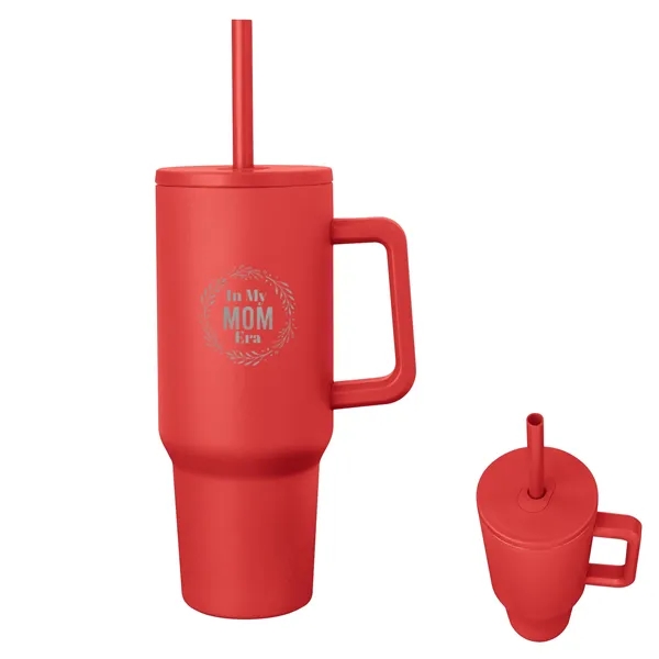 40-ounce stainless steel travel tumbler with a lid, straw hole, straw... from ASI 61125 Hit Promotional Products / Hit®