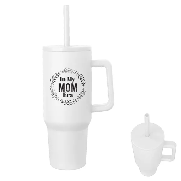 40-ounce stainless steel travel tumbler with a lid, straw hole, straw... from ASI 61125 Hit Promotional Products / Hit®