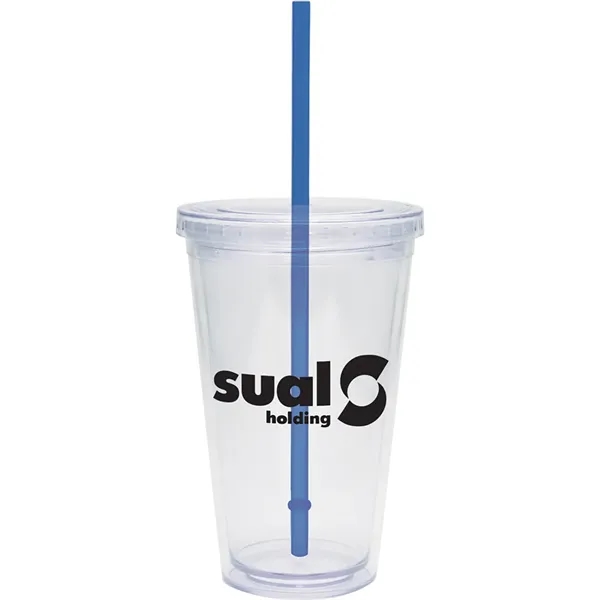 16 oz. double-walled clear tumbler with color straw and lid.... from ASI 71920 Moderne Glass Company Inc / Glass America®