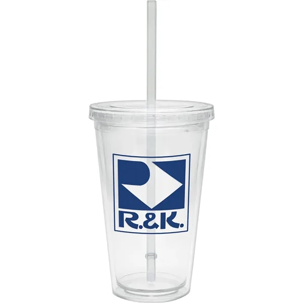 16 oz. double-walled clear tumbler with color straw and lid.... from ASI 71920 Moderne Glass Company Inc / Glass America®
