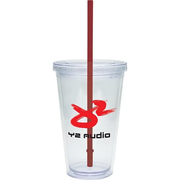 16 oz. double-walled clear tumbler with color straw and lid.... from ASI 71920 Moderne Glass Company Inc / Glass America®