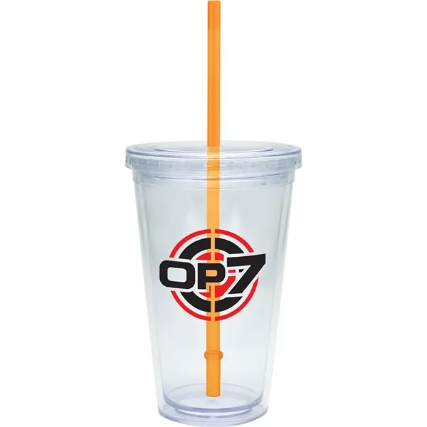 16 oz. double-walled clear tumbler with color straw and lid.... from ASI 71920 Moderne Glass Company Inc / Glass America®