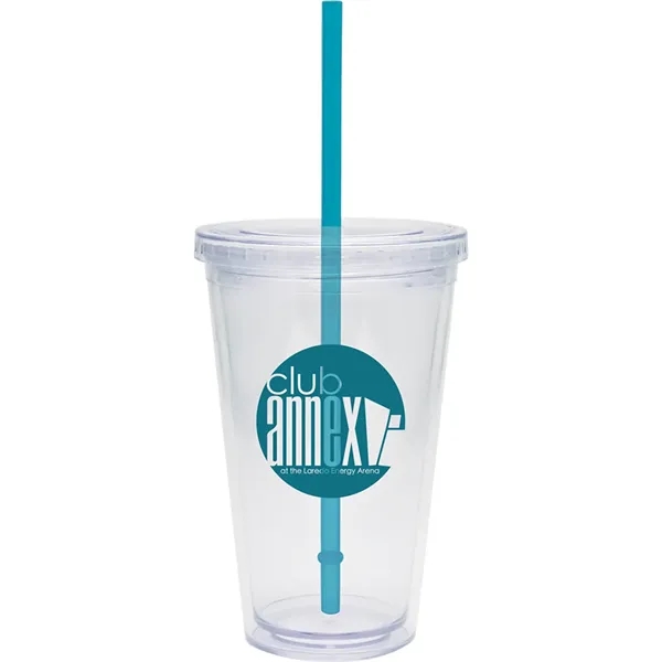 16 oz. double-walled clear tumbler with color straw and lid.... from ASI 71920 Moderne Glass Company Inc / Glass America®