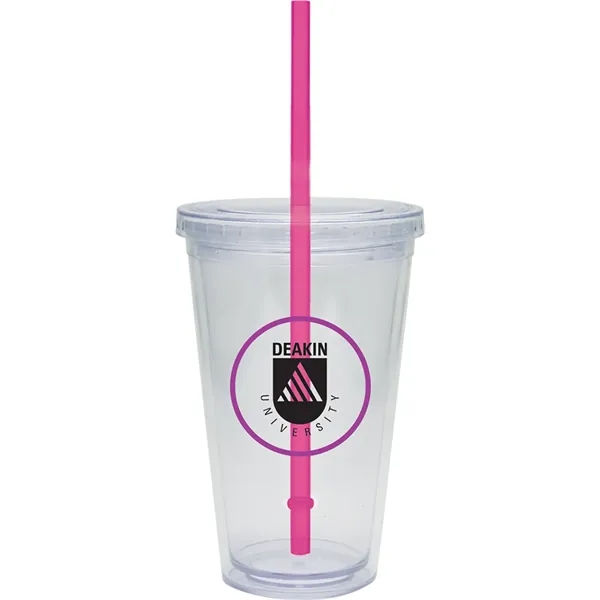 16 oz. double-walled clear tumbler with color straw and lid.... from ASI 71920 Moderne Glass Company Inc / Glass America®