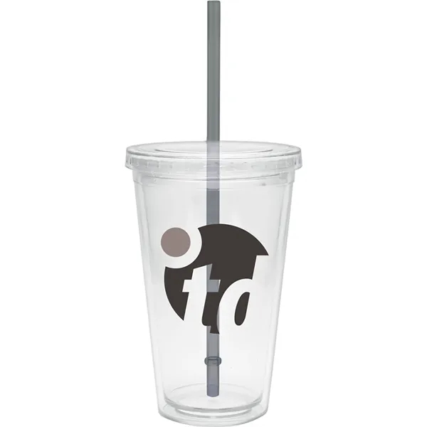 16 oz. double-walled clear tumbler with color straw and lid.... from ASI 71920 Moderne Glass Company Inc / Glass America®