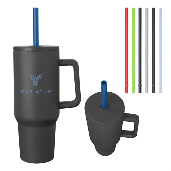 40 oz. double wall constructed stainless steel tumbler with lid, straw... from ASI 61125 Hit Promotional Products / Hit®