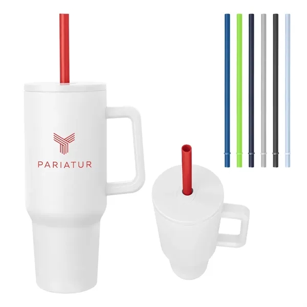 40 oz. double wall constructed stainless steel tumbler with lid, straw... from ASI 61125 Hit Promotional Products / Hit®