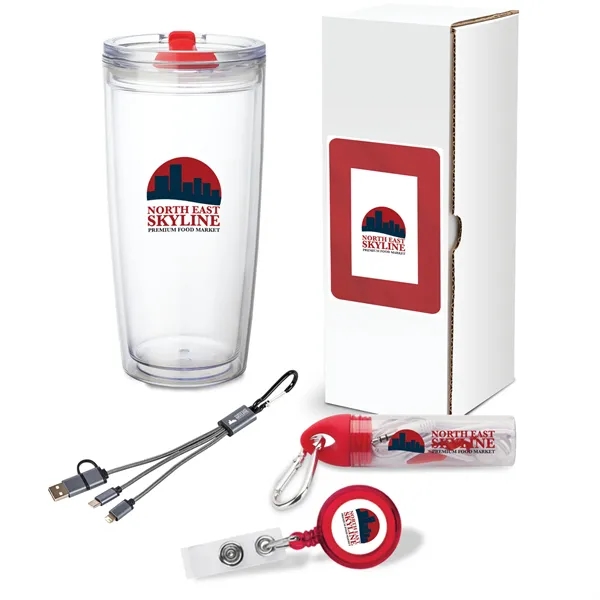 Gift set with 22 oz. tumbler, 2-in-1 charging cable, earbuds with... from ASI 67866 Logomark/Valumark