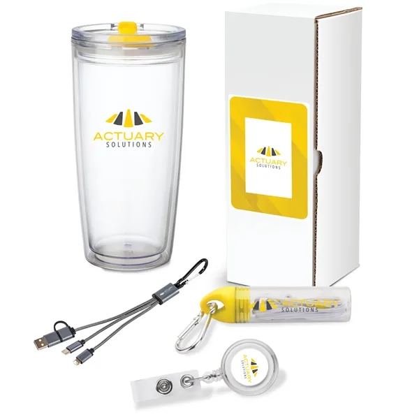 Gift set with 22 oz. tumbler, 2-in-1 charging cable, earbuds with... from ASI 67866 Logomark/Valumark