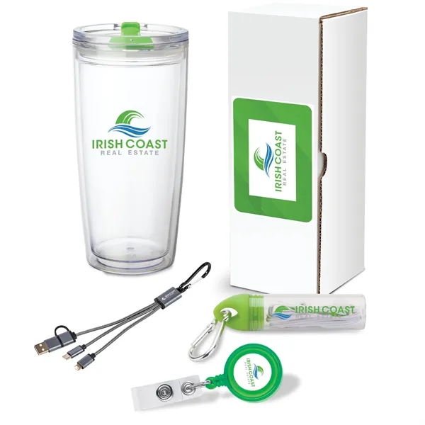 Gift set with 22 oz. tumbler, 2-in-1 charging cable, earbuds with... from ASI 67866 Logomark/Valumark
