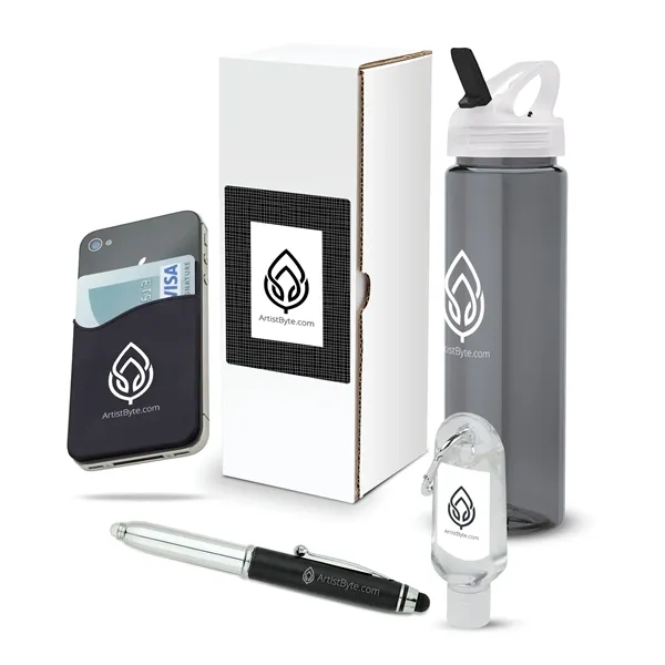 4-piece gift set with 25 oz. PET water bottle, phone/card holder,... from ASI 67866 Logomark/Valumark