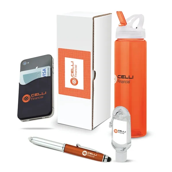 4-piece gift set with 25 oz. PET water bottle, phone/card holder,... from ASI 67866 Logomark/Valumark