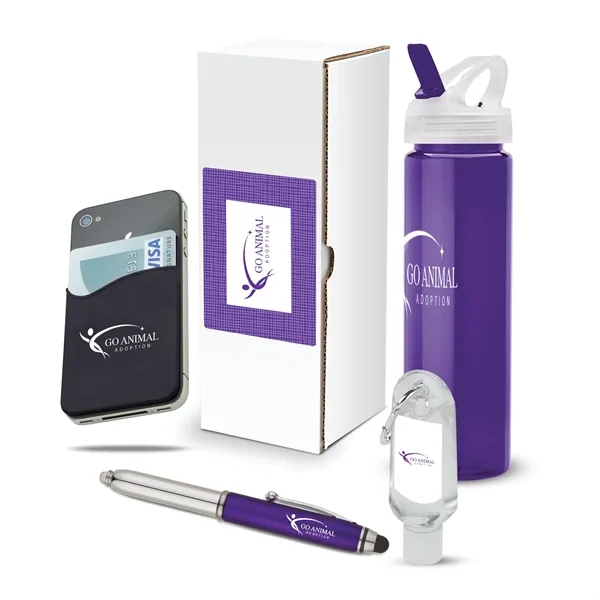 4-piece gift set with 25 oz. PET water bottle, phone/card holder,... from ASI 67866 Logomark/Valumark
