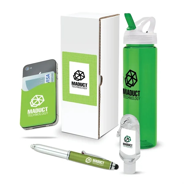 4-piece gift set with 25 oz. PET water bottle, phone/card holder,... from ASI 67866 Logomark/Valumark