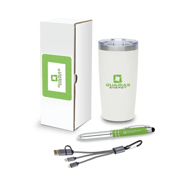 3-piece welcome gift set with 20 oz. tumbler, 3-in-1 charging cable,... from ASI 67866 Logomark/Valumark