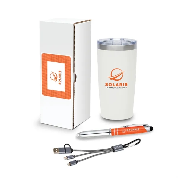 3-piece welcome gift set with 20 oz. tumbler, 3-in-1 charging cable,... from ASI 67866 Logomark/Valumark
