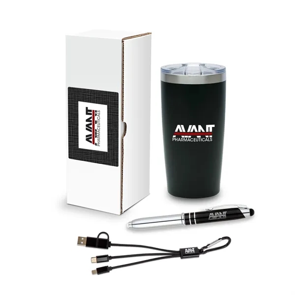 3-piece welcome gift set with 20 oz. tumbler, 3-in-1 charging cable,... from ASI 67866 Logomark/Valumark