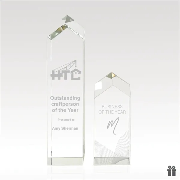 Optical crystal tower with sleek tapered design, reflects light and offers... from ASI 93986 Visions/Awardcraft