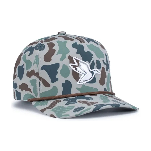 Duck Camo 5-Panel Trucker Cap. Fully sublimated camo, polyester/spandex woven.... from ASI 37461 Augusta Sportswear / Pacific Headwear
