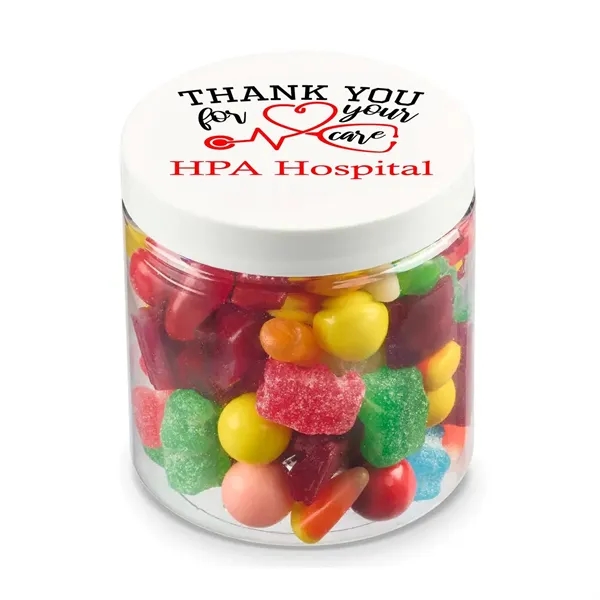 This 8 oz candy salad jar includes a full-color digital imprint... from ASI 55583 GMG Pen