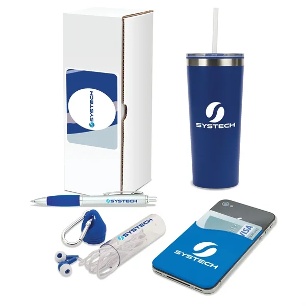 4 piece gift set with 20-ounce stainless steel tumbler, ballpoint pen,... from ASI 67866 Logomark/Valumark
