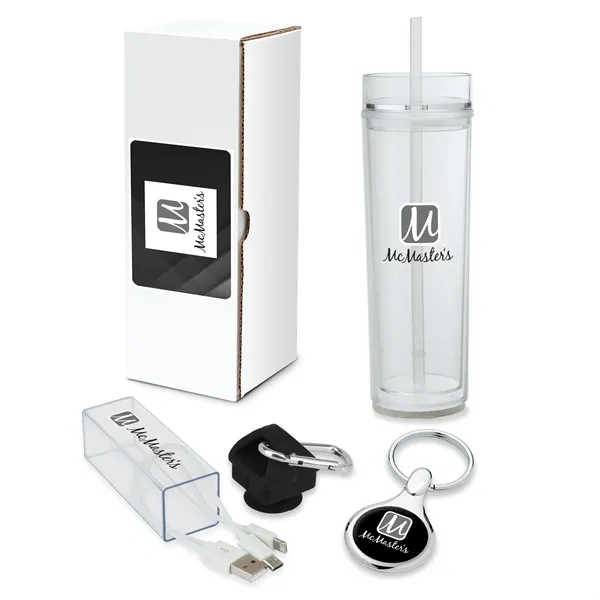 Gift set with 16-ounce double-wall tumbler, 3-in-1 charging cable with case... from ASI 67866 Logomark/Valumark