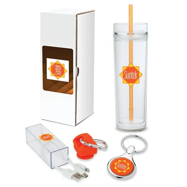 Gift set with 16-ounce double-wall tumbler, 3-in-1 charging cable with case... from ASI 67866 Logomark/Valumark