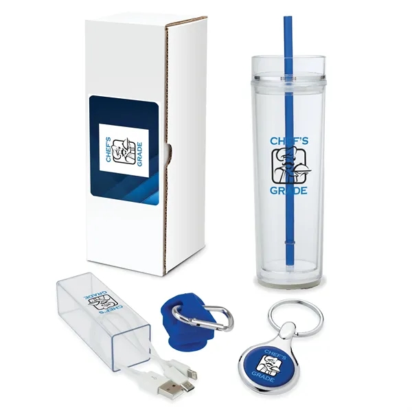 Gift set with 16-ounce double-wall tumbler, 3-in-1 charging cable with case... from ASI 67866 Logomark/Valumark
