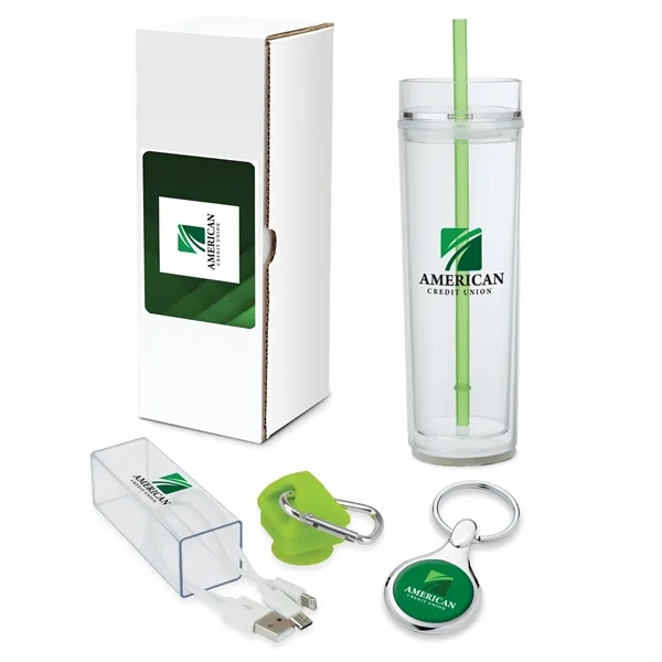Gift set with 16-ounce double-wall tumbler, 3-in-1 charging cable with case... from ASI 67866 Logomark/Valumark