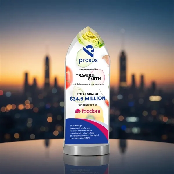 The elegant starfire crystal Oakham VividPrint™ Award features a sleek, pointed... from ASI 84592 St Regis Group / St Regis