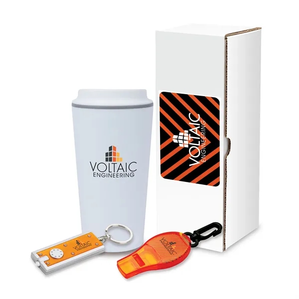 Three-piece gift set with 17-oz. polypropylene mug, reflecting safety whistle and... from ASI 67866 Logomark/Valumark