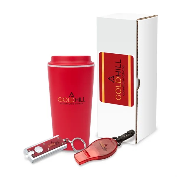 Three-piece gift set with 17-oz. polypropylene mug, reflecting safety whistle and... from ASI 67866 Logomark/Valumark