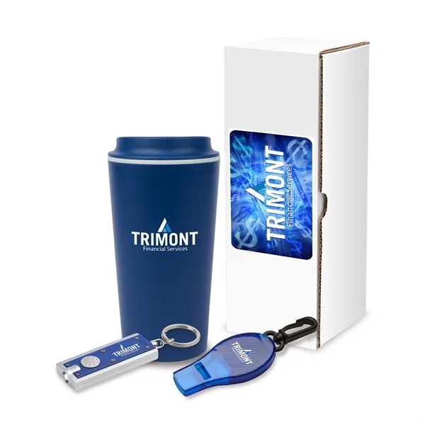 Three-piece gift set with 17-oz. polypropylene mug, reflecting safety whistle and... from ASI 67866 Logomark/Valumark
