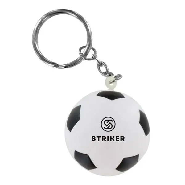 1.5" soft and squeezable soccer ball shaped stress reliever keychain.... from ASI 63549 Jornik Manufacturing Corp