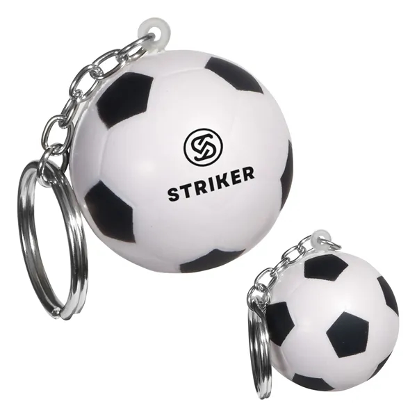 1.5" soft and squeezable soccer ball shaped stress reliever keychain.... from ASI 63549 Jornik Manufacturing Corp