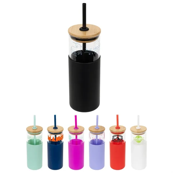 18 oz Glass Tumbler with Silicone Sleeve & PP Straw... from ASI 36730 Ariel Premium Supply Inc